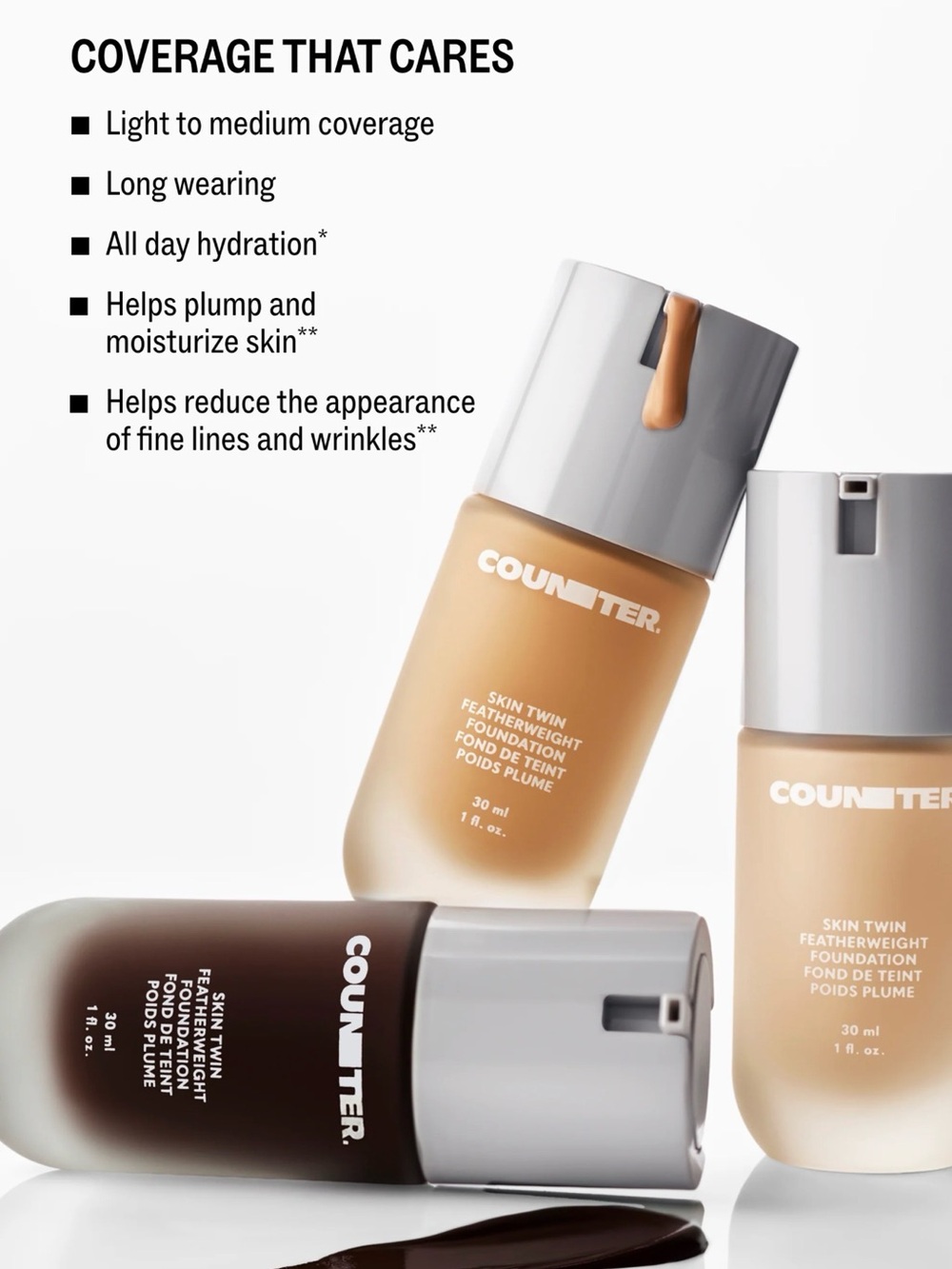 New in Box! Authentic COUNTER Skin Twin Featherweight Foundation various shades!